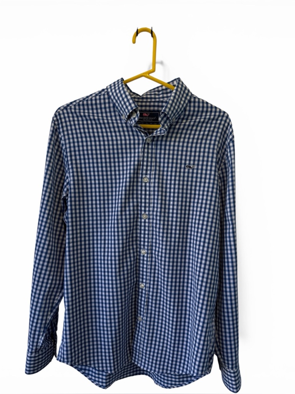 Vineyard‎ Vines Men's Blue and White Checkered Button Down Whale Short Size Med